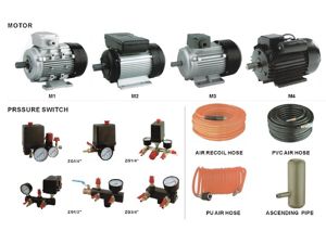 Air compressor motor, pressure switch with gauge, air recoil hose, PVC air hose, PU air hose, ascending pipe